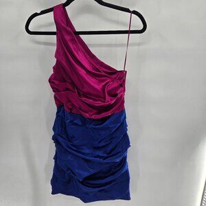 Express Pink Blue Colorblock One Shoulder Scrunched Mini Dress Size 10
